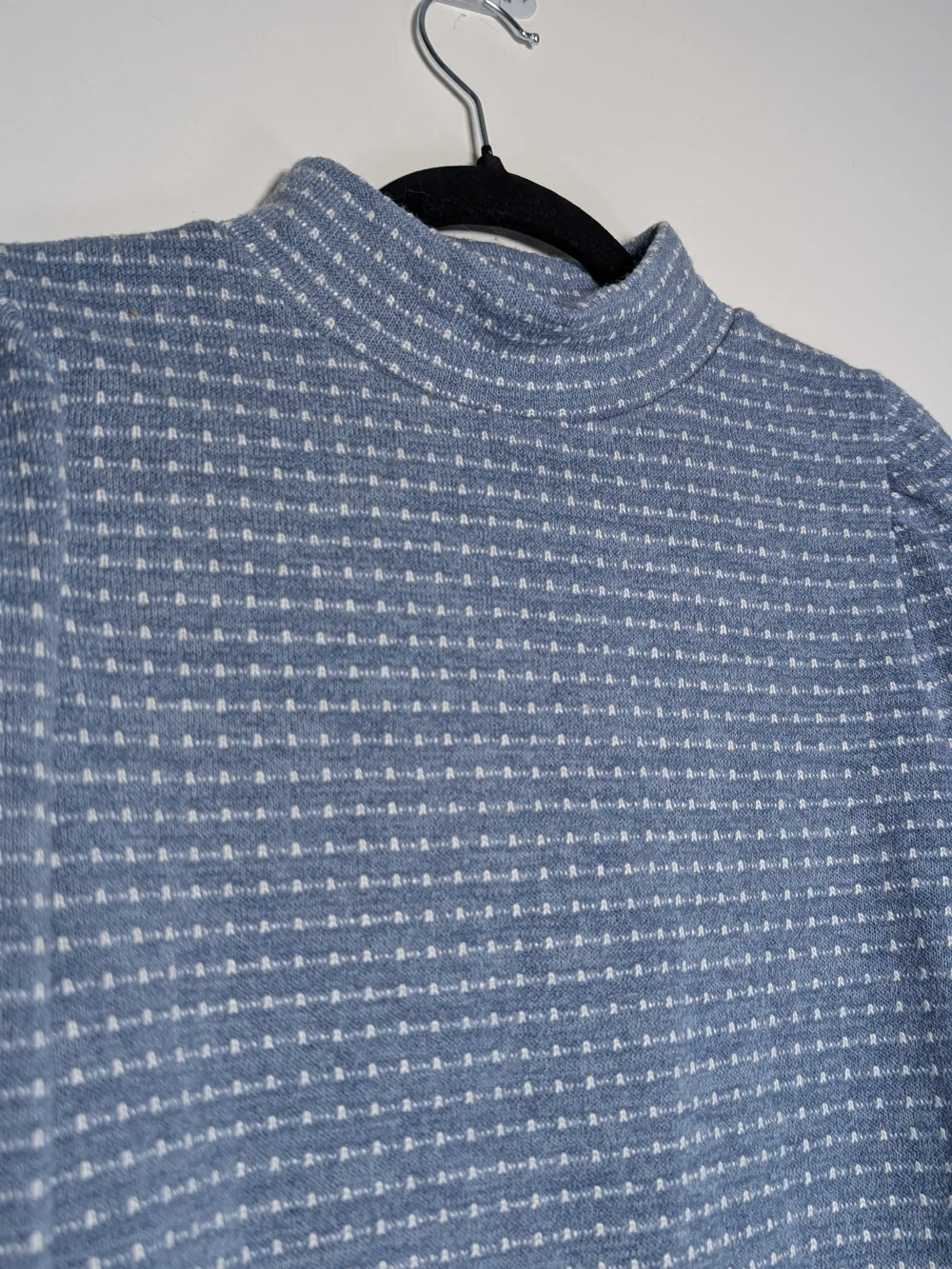 Madewell Puff Sleeve Mockneck Sweater Top XS Blue White Coastal Preppy Feminine